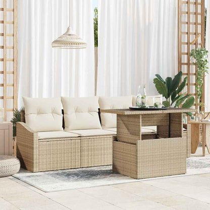 Set Divano da Giardino 5 pcs beige e panna polyrattan
