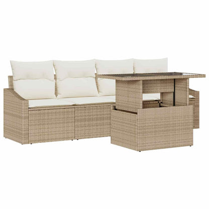 Set Divano da Giardino 5 pcs beige e panna polyrattan