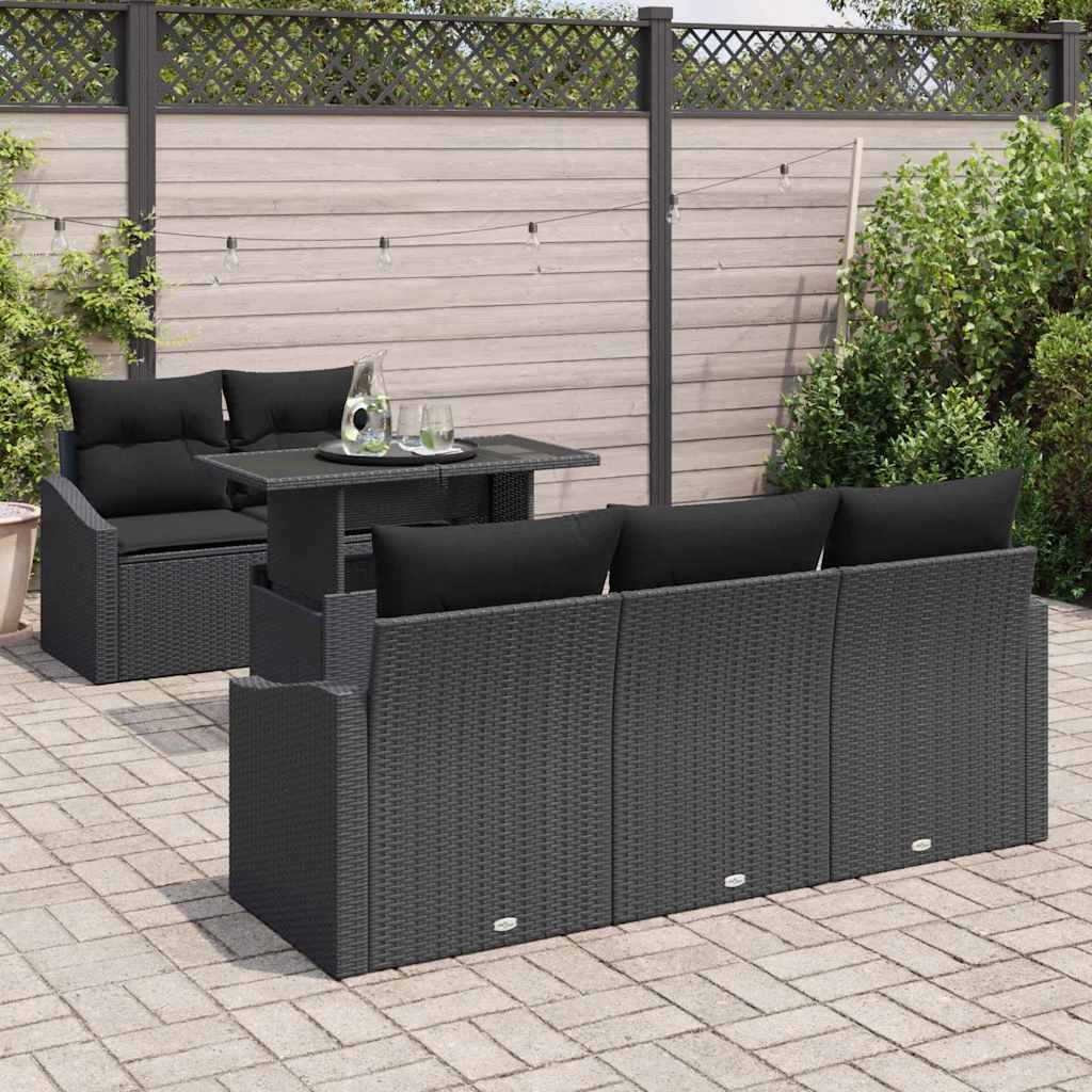 Set Divano da Giardino con archiviazione 6 pcs Nero polyrattan