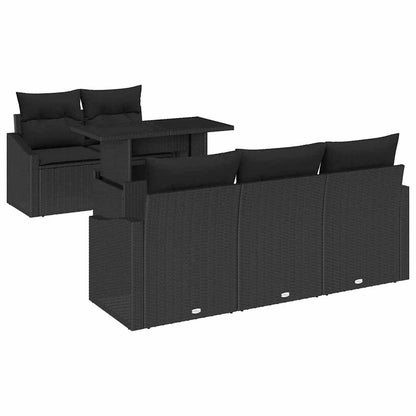 Set Divano da Giardino con archiviazione 6 pcs Nero polyrattan