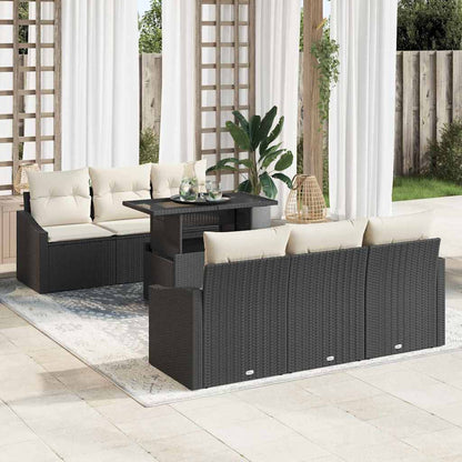 Set Divano da Giardino 7 pcs Nero e crema 100 x 55 x 73 cm