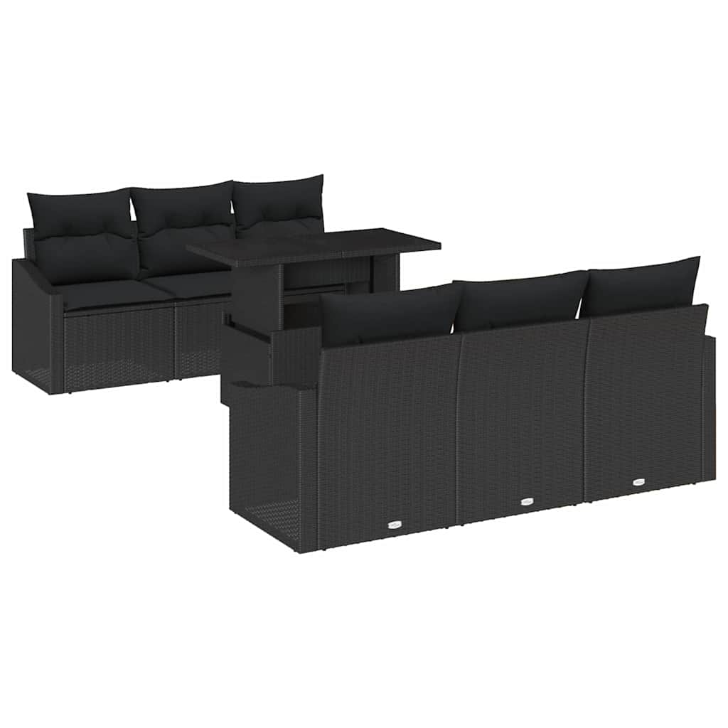 Set Divano da Giardino con archiviazione 7 pcs Nero polyrattan