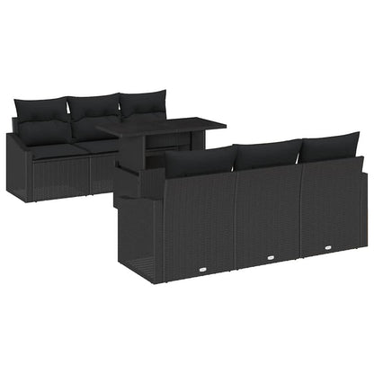 Set Divano da Giardino con archiviazione 7 pcs Nero polyrattan