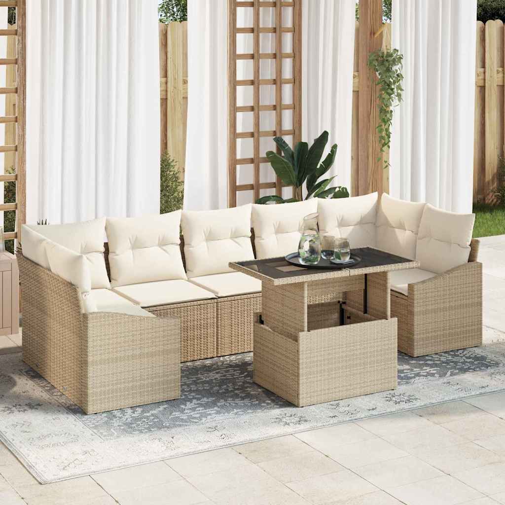 Set Divano da Giardino 8 pcs beige e panna polyrattan