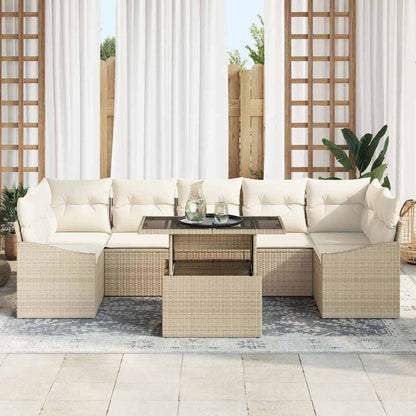 Set Divano da Giardino 8 pcs beige e panna polyrattan