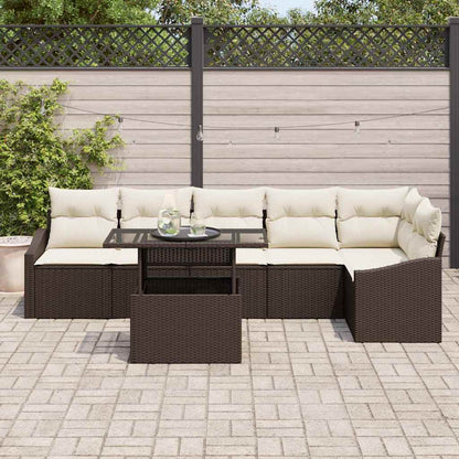 Set Divano da Giardino 7 pcs Marrone e Crema polyrattan