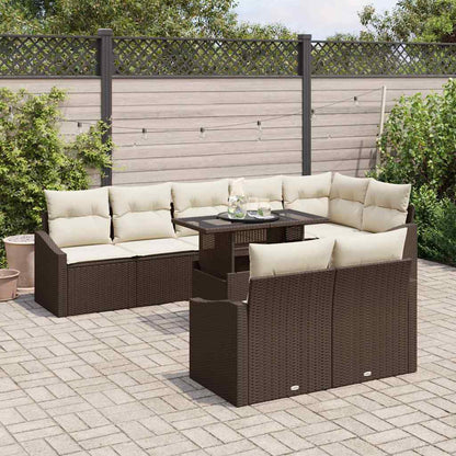 Set Divano da Giardino con cuscino 9 pcs Marrone e Crema