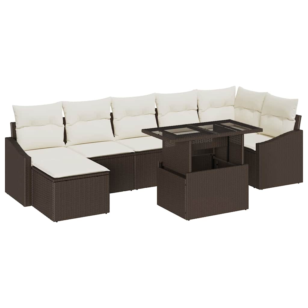 Set Divano da Giardino 8 pcs Marrone e Crema polyrattan