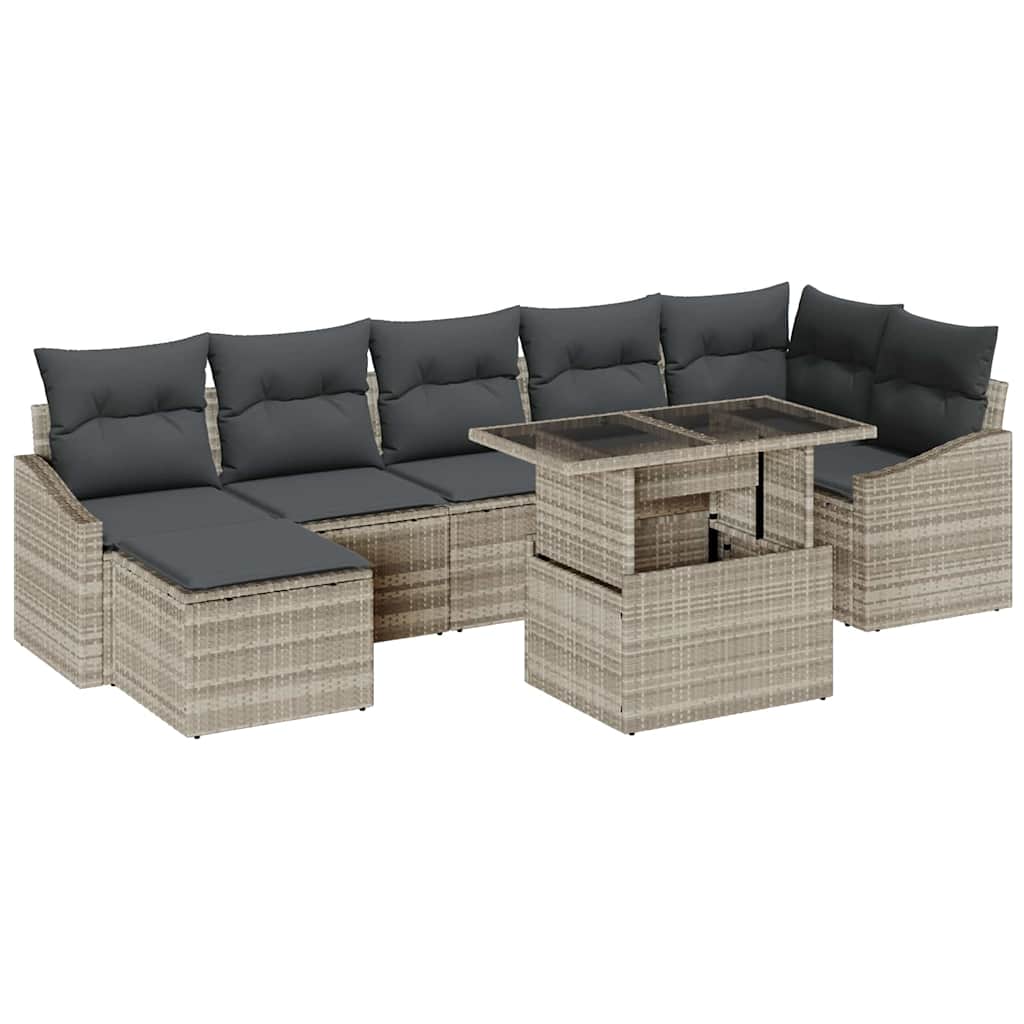 Set Divano da Giardino 8 pcs Grigio chiaro polyrattan