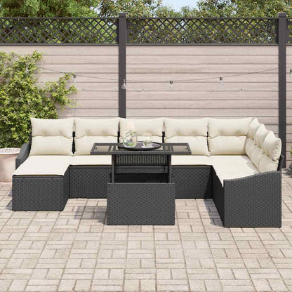 Set di divani con cuscino 9 pcs Nero e Crema polyrattan