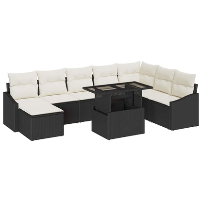 Set di divani con cuscino 9 pcs Nero e Crema polyrattan