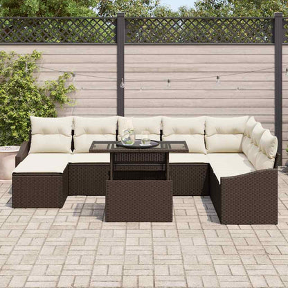 Set di divani con cuscino 9 pcs Marrone e Crema polyrattan