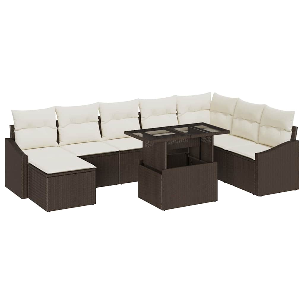 Set di divani con cuscino 9 pcs Marrone e Crema polyrattan