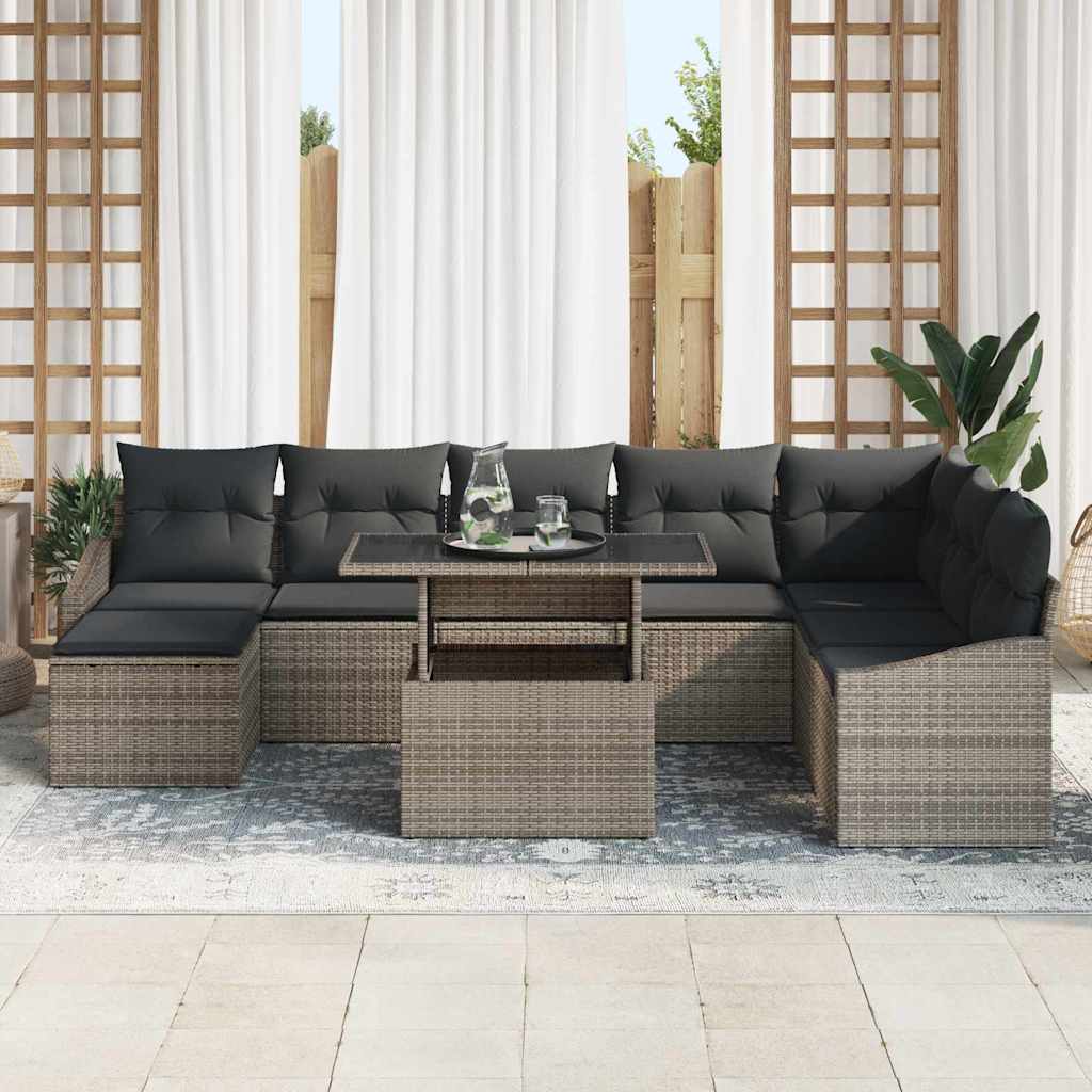 Set di divani con cuscino 9 pcs Grigio polyrattan