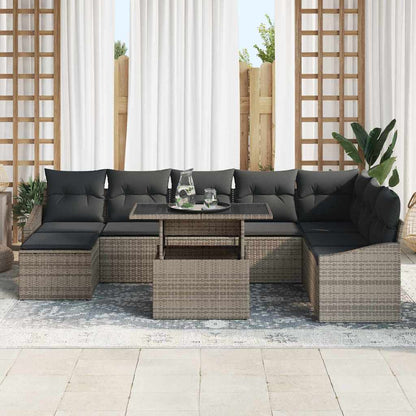 Set di divani con cuscino 9 pcs Grigio polyrattan