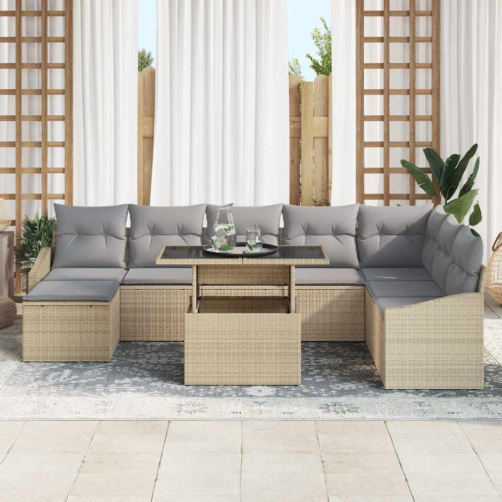 Set di divani 9 pcs Beige e grigio chiaro polyrattan