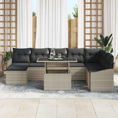 Set di divani con cuscino 9 pcs Grigio chiaro polyrattan