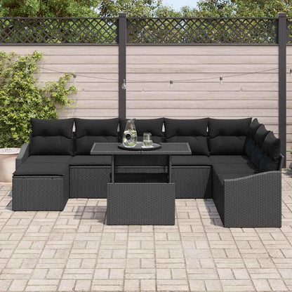 Set di divani con cuscino 9 pcs Nero polyrattan
