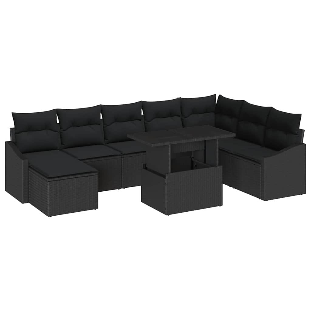 Set di divani con cuscino 9 pcs Nero polyrattan