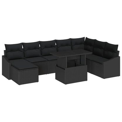 Set di divani con cuscino 9 pcs Nero polyrattan