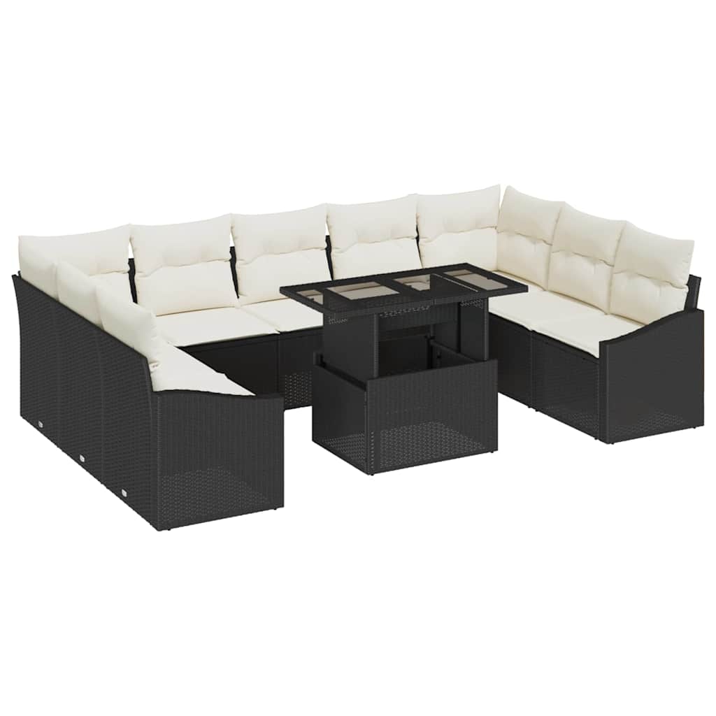 Set di divani con cuscino 10 pcs Nero e Crema polyrattan