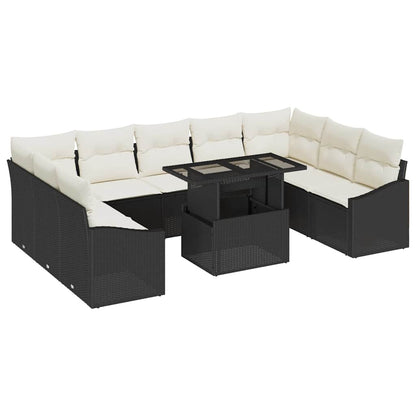Set di divani con cuscino 10 pcs Nero e Crema polyrattan