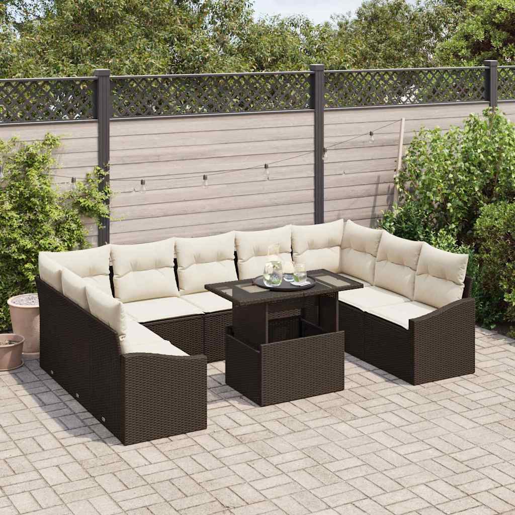 Set di divani con cuscino 10 pcs Marrone e Crema polyrattan