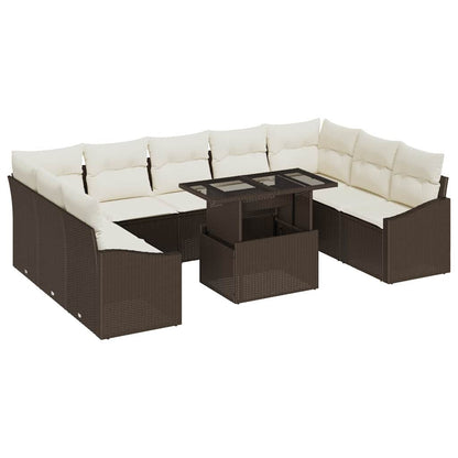 Set di divani con cuscino 10 pcs Marrone e Crema polyrattan