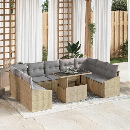 Set di divani 10 pcs Beige e Grigio Chiaro polyrattan