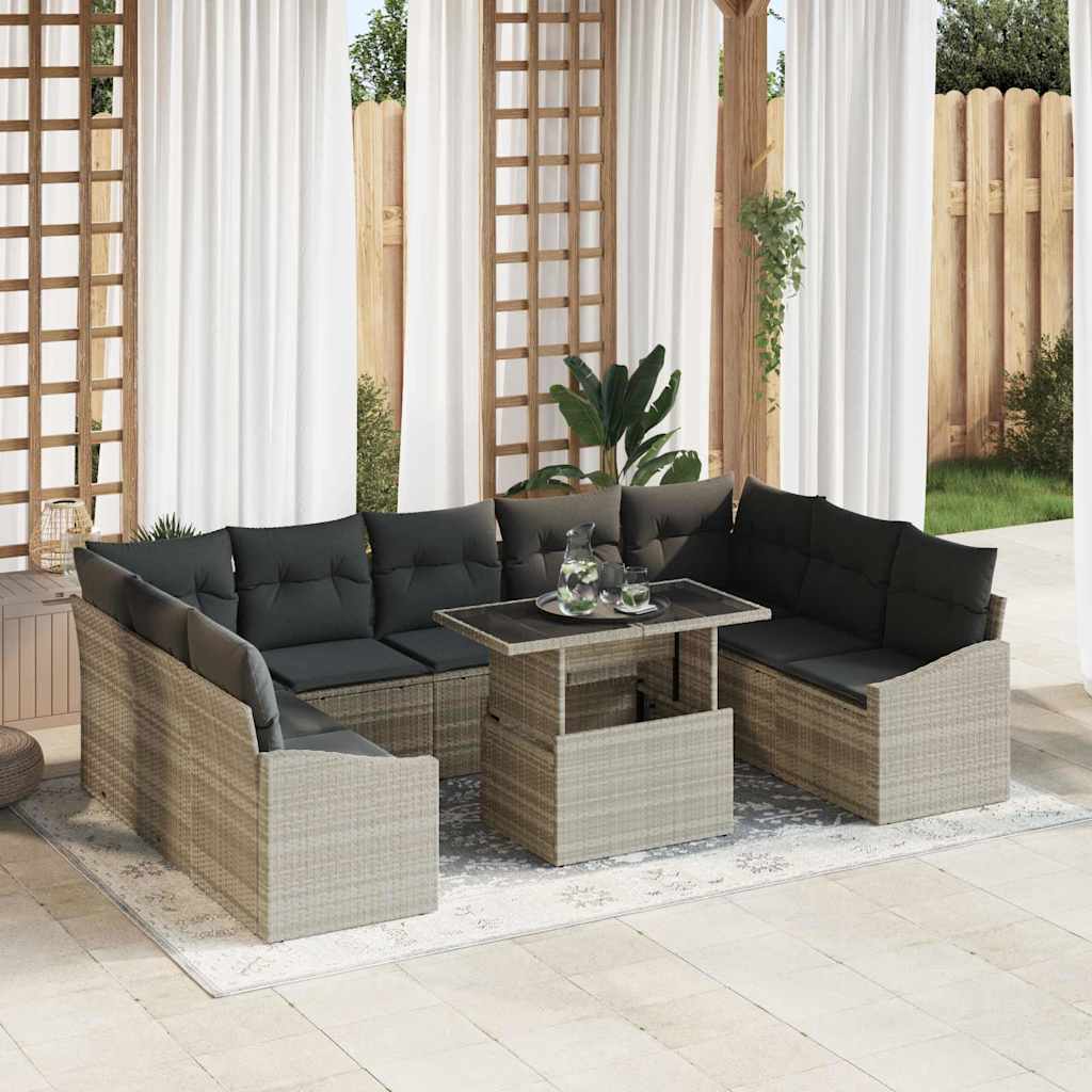 Set di divani con cuscino 10 pcs Grigio chiaro polyrattan