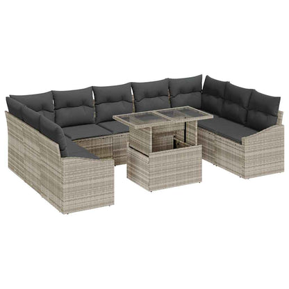 Set di divani con cuscino 10 pcs Grigio chiaro polyrattan