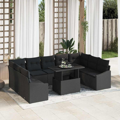 Set di divani con cuscino 10 pcs Nero polyrattan