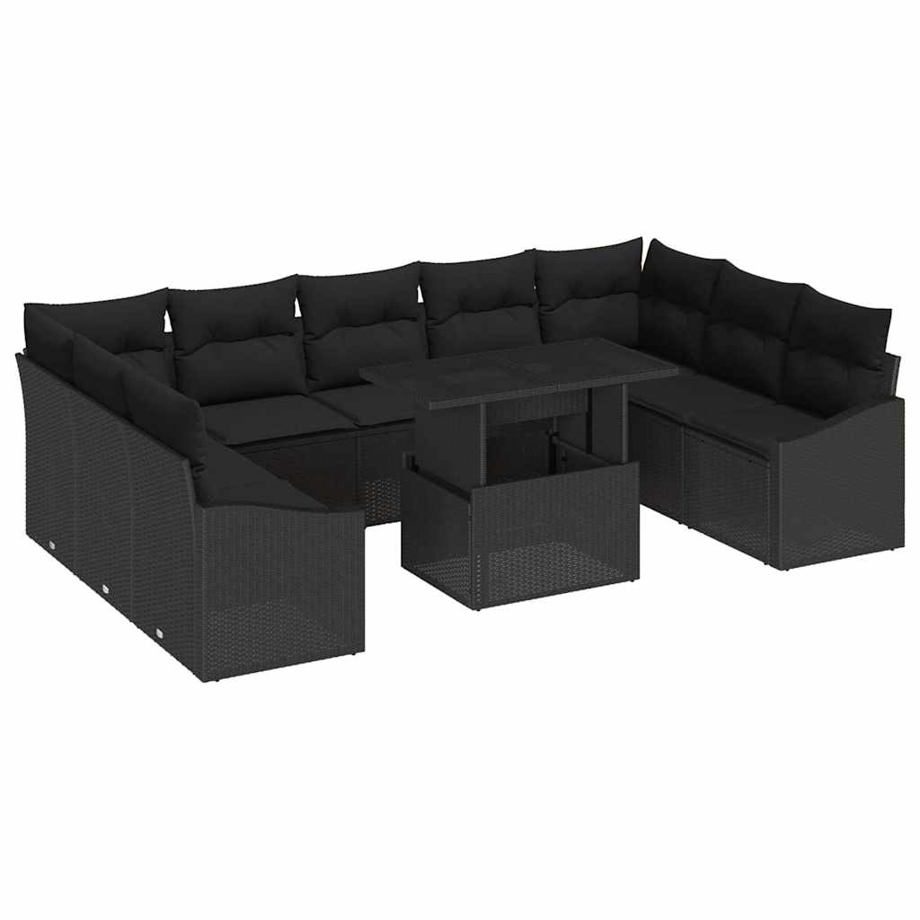 Set di divani con cuscino 10 pcs Nero polyrattan