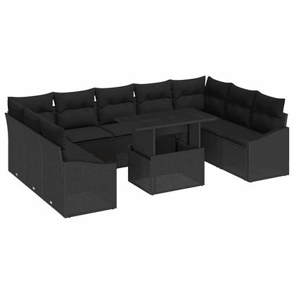 Set di divani con cuscino 10 pcs Nero polyrattan