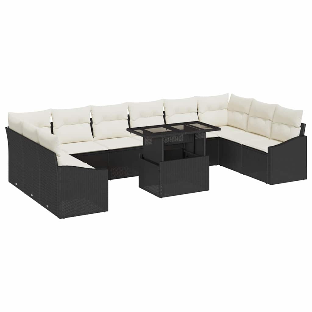 Set di divani con cuscino 11 pcs Nero e Crema polyrattan