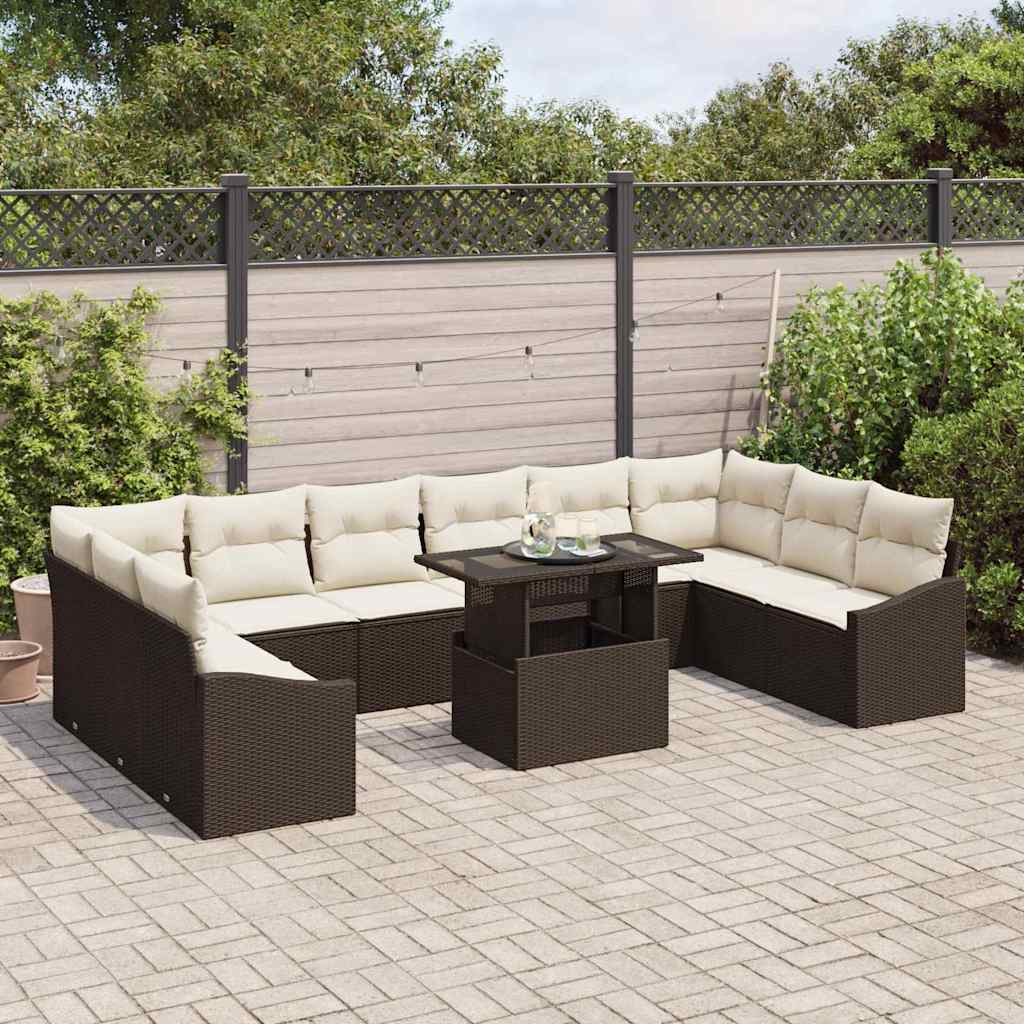 Set di divani con cuscino 11 pcs Marrone e Crema polyrattan