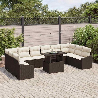 Set di divani con cuscino 11 pcs Marrone e Crema polyrattan