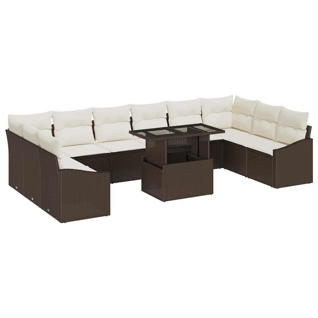 Set di divani con cuscino 11 pcs Marrone e Crema polyrattan