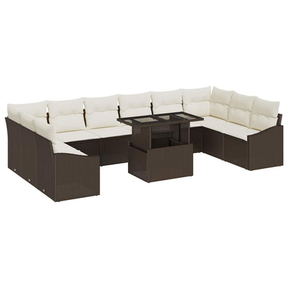 Set di divani con cuscino 11 pcs Marrone e Crema polyrattan