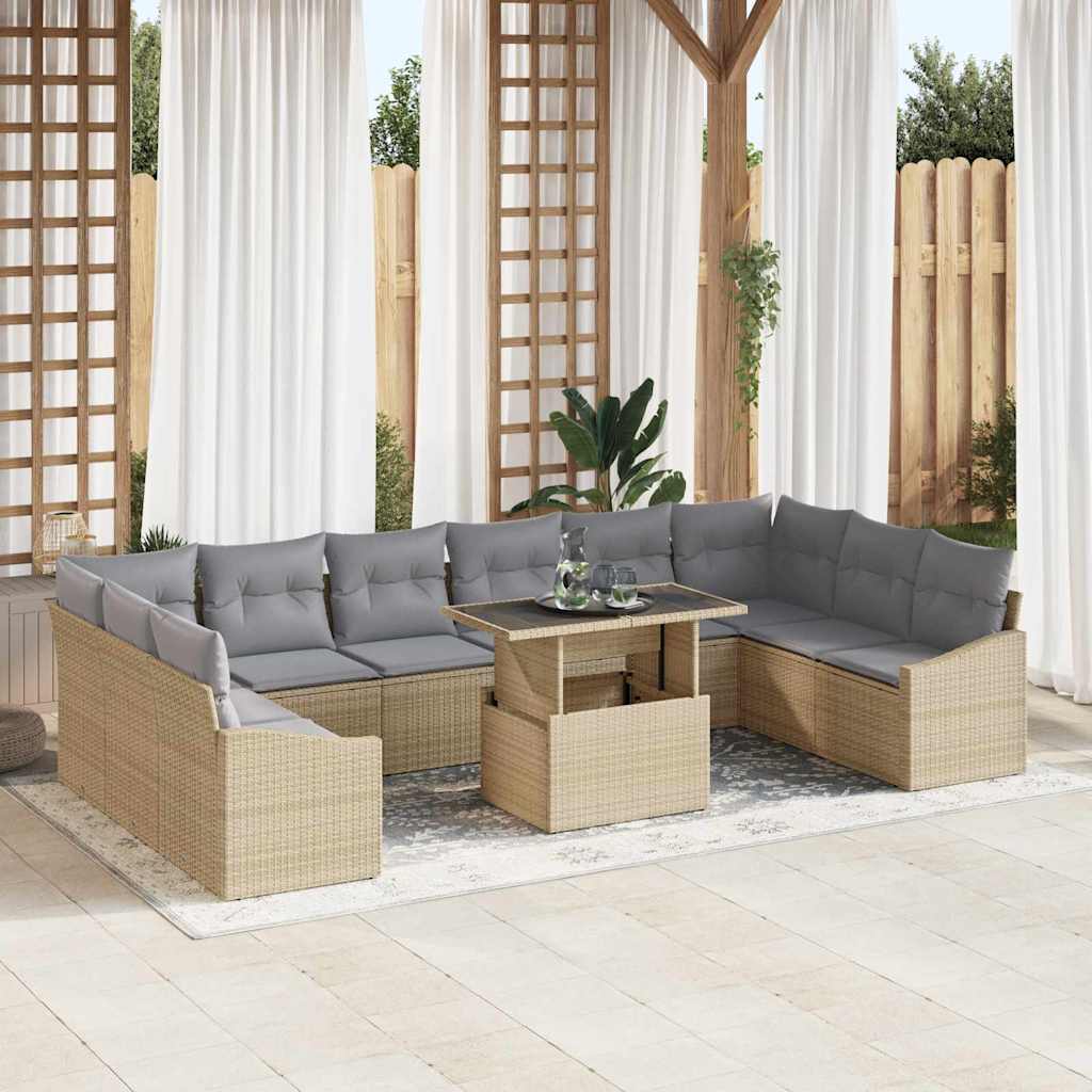 Set di divani 11 pcs Beige e Grigio Chiaro polyrattan