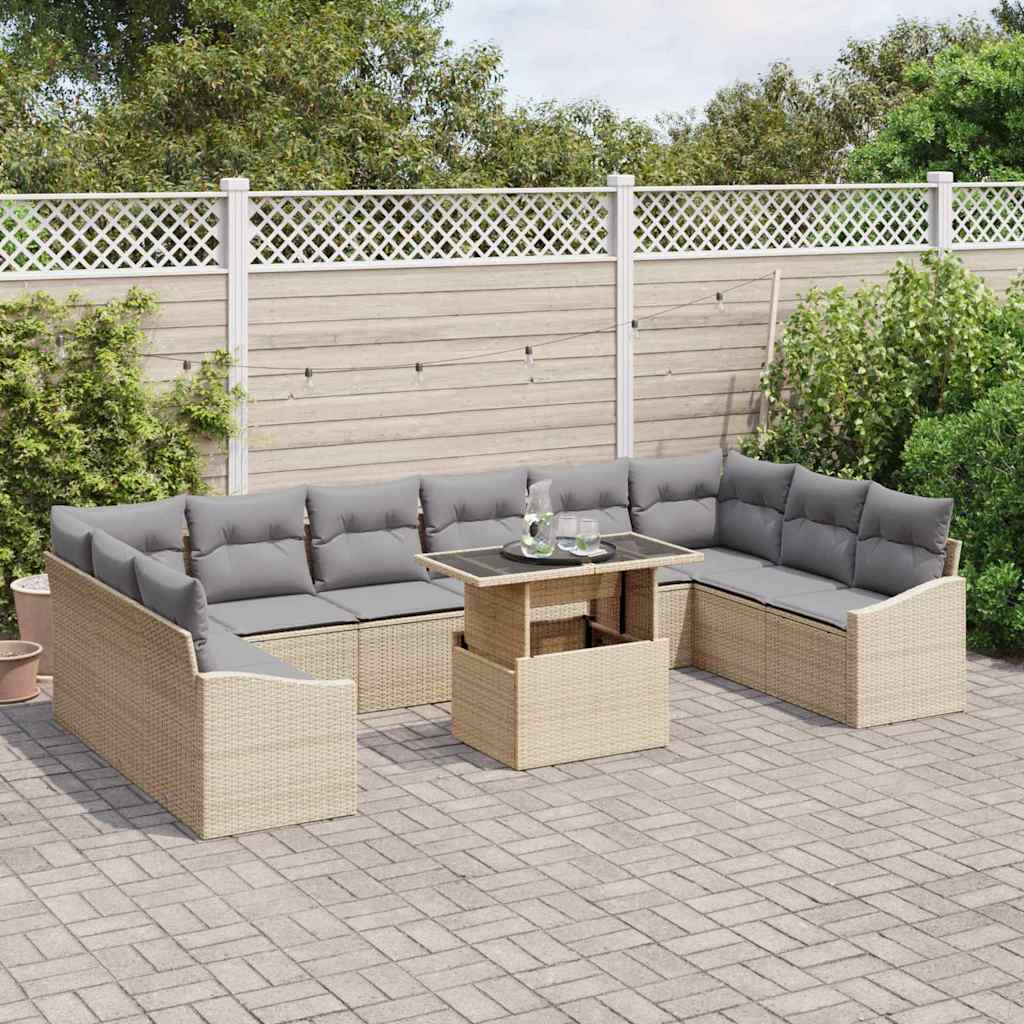 Set di divani 11 pcs Beige e Grigio Chiaro polyrattan
