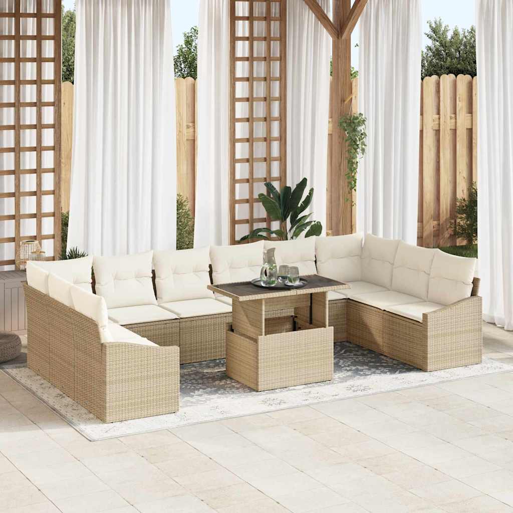 Set di divani con cuscino 11 pcs Beige e Crema polyrattan