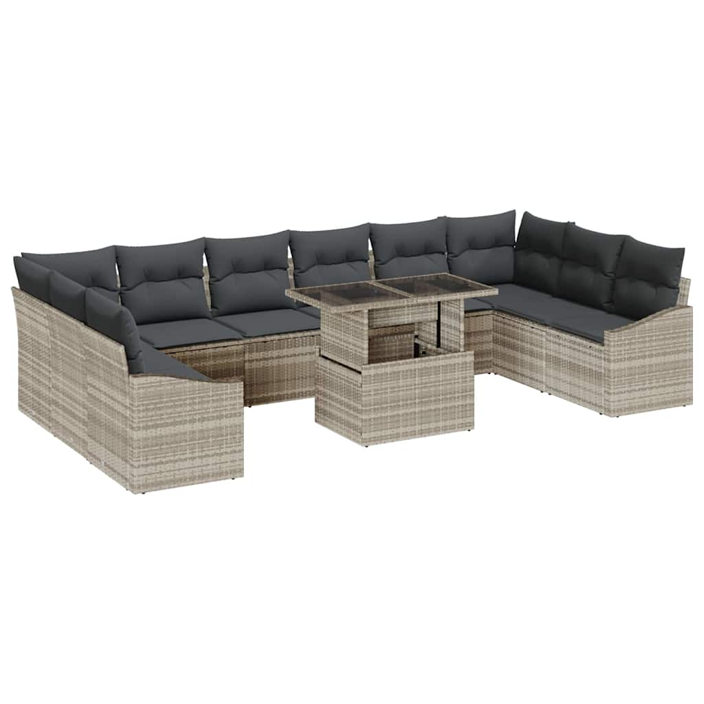 Set di divani con cuscino 11 pcs Grigio chiaro polyrattan