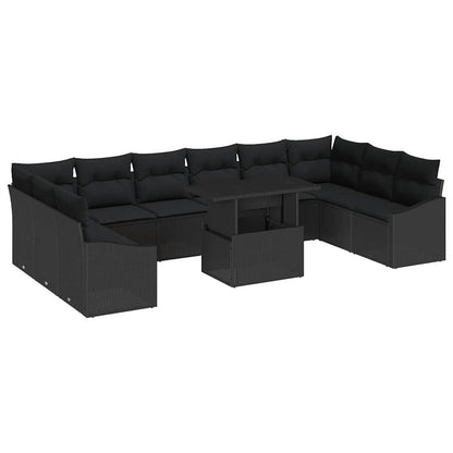 Set di divani con cuscino 11 pcs Nero polyrattan