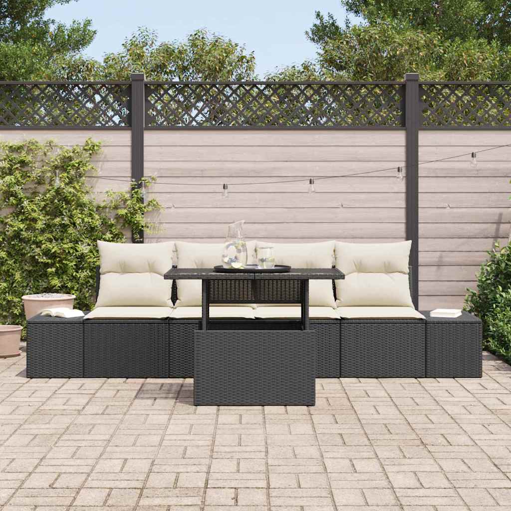 Set di divani con cuscino 5 pcs Nero e Crema polyrattan