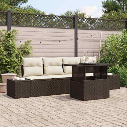Set di divani con cuscino 5 pcs Marrone e Crema polyrattan