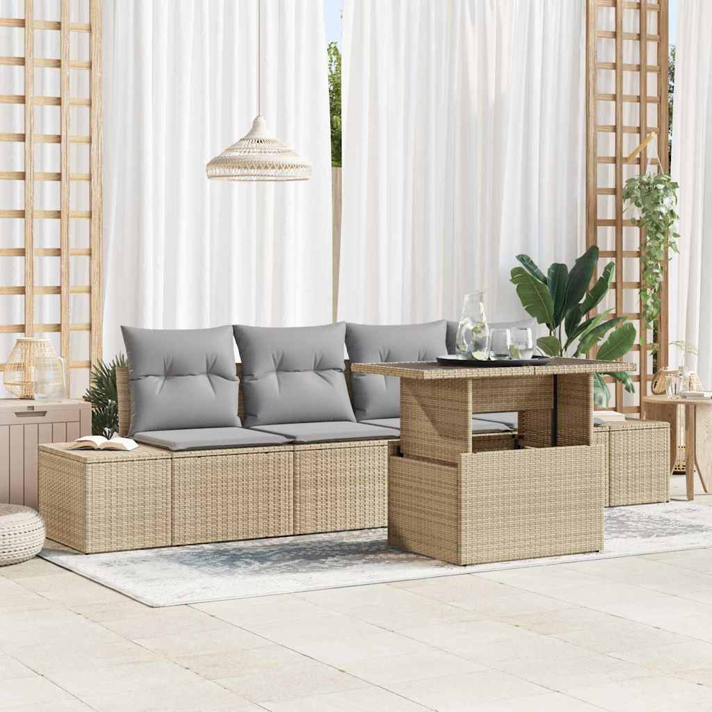Set di divani 5 pcs Beige e Grigio Chiaro polyrattan