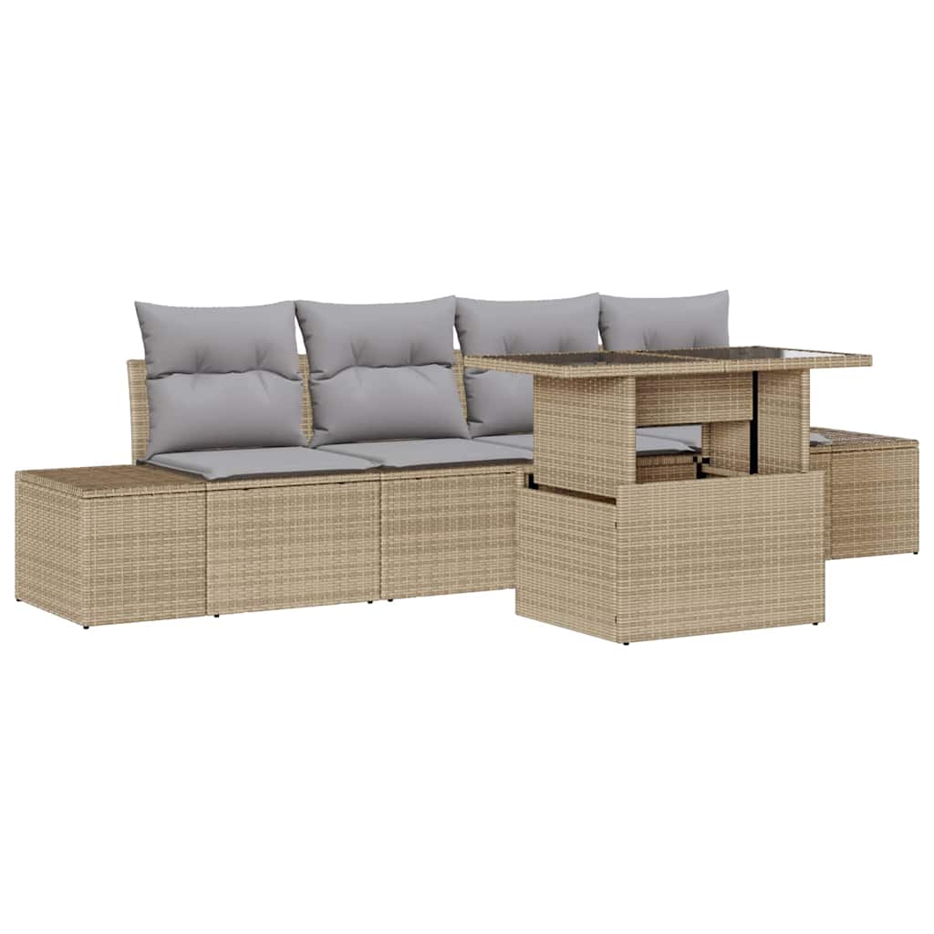 Set di divani 5 pcs Beige e Grigio Chiaro polyrattan