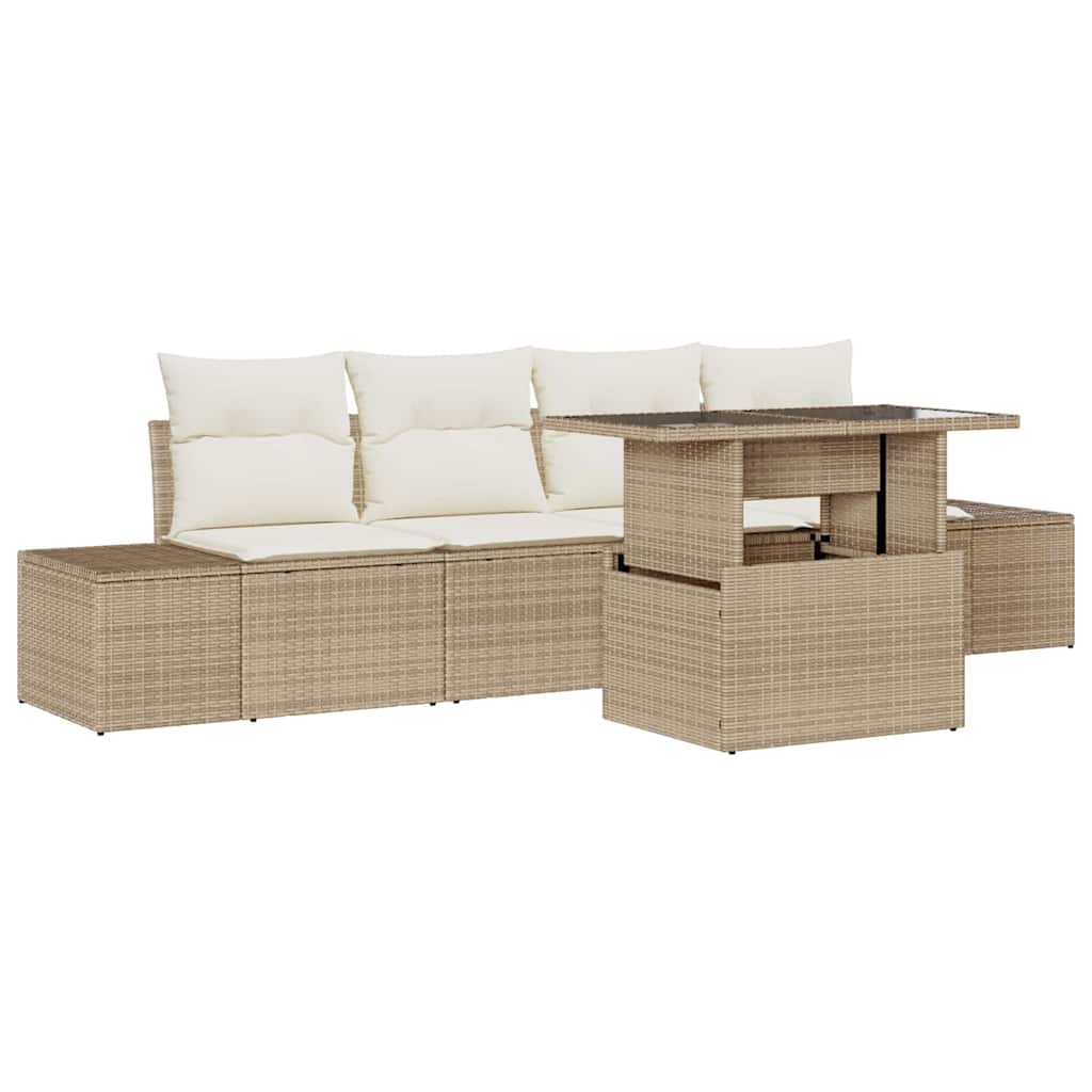 Set di divani con cuscino 5 pcs Beige e Crema polyrattan