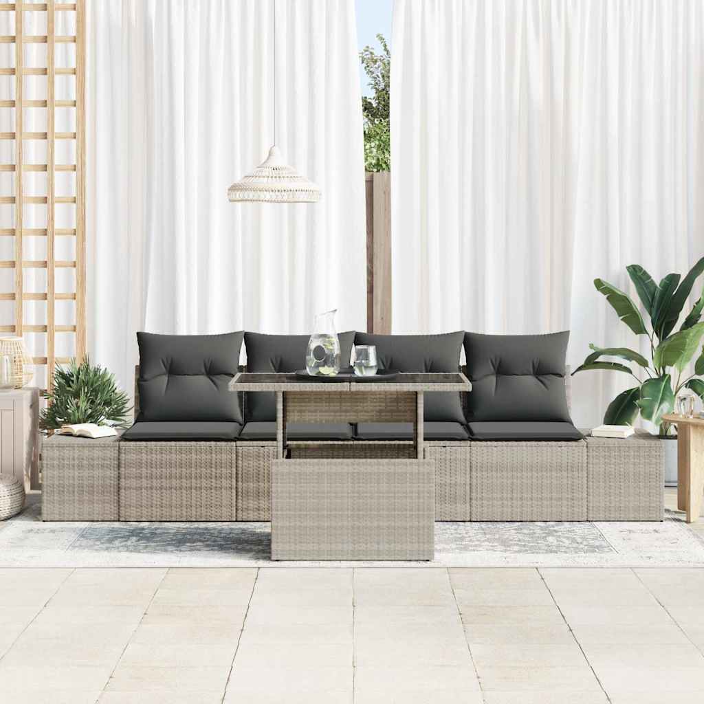 Set di divani con cuscino 5 pcs Grigio chiaro polyrattan